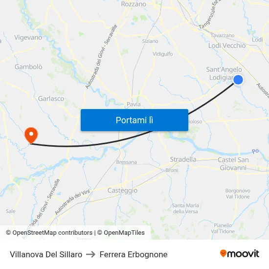 Villanova Del Sillaro to Ferrera Erbognone map