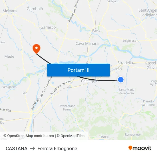 CASTANA to Ferrera Erbognone map