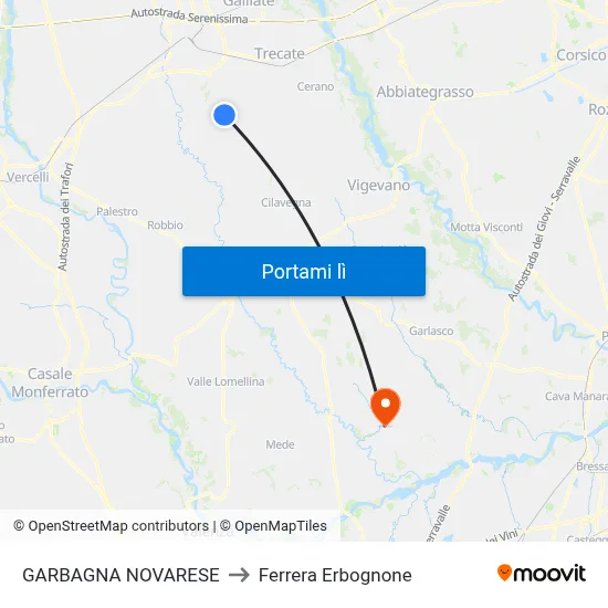 GARBAGNA NOVARESE to Ferrera Erbognone map