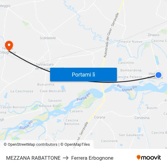 MEZZANA RABATTONE to Ferrera Erbognone map