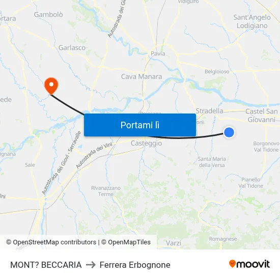 MONT? BECCARIA to Ferrera Erbognone map