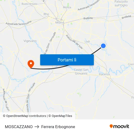 MOSCAZZANO to Ferrera Erbognone map