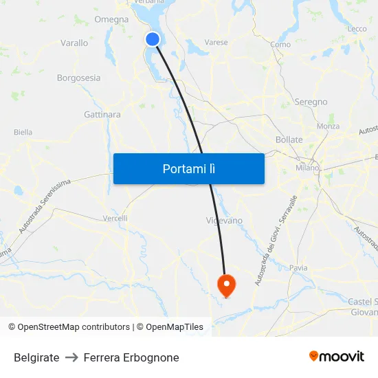 Belgirate to Ferrera Erbognone map