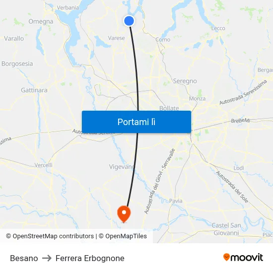 Besano to Ferrera Erbognone map