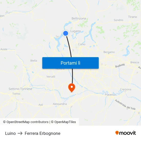 Luino to Ferrera Erbognone map