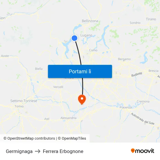Germignaga to Ferrera Erbognone map
