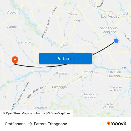 Graffignana to Ferrera Erbognone map