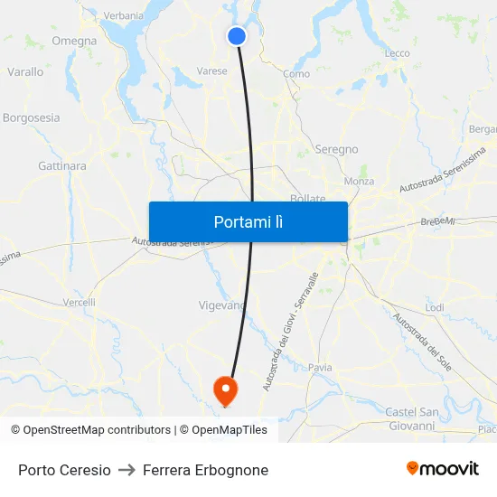Porto Ceresio to Ferrera Erbognone map