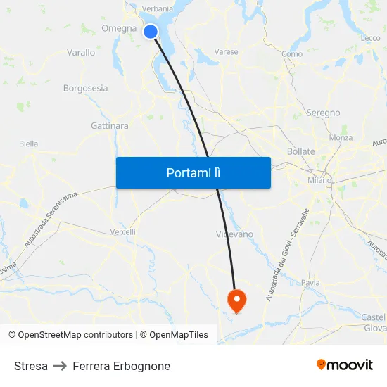 Stresa to Ferrera Erbognone map