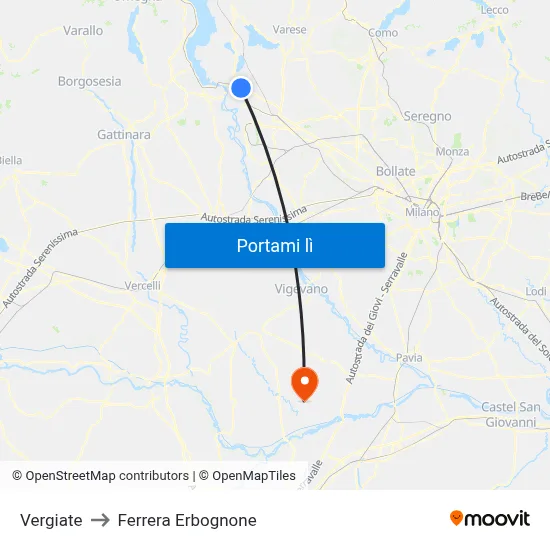 Vergiate to Ferrera Erbognone map