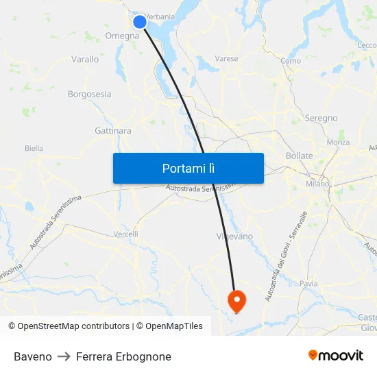 Baveno to Ferrera Erbognone map