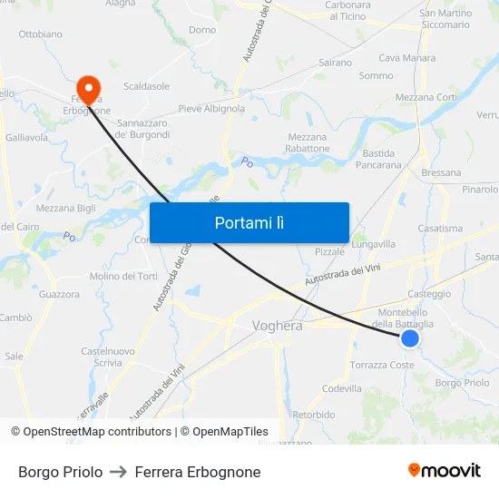 Borgo Priolo to Ferrera Erbognone map