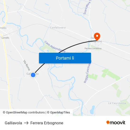 Galliavola to Ferrera Erbognone map