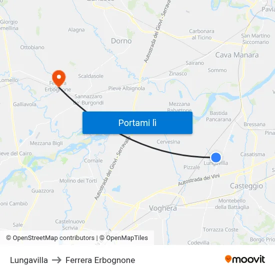 Lungavilla to Ferrera Erbognone map