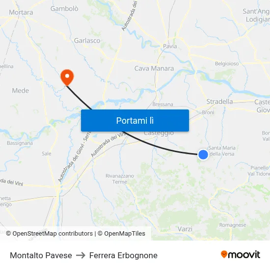 Montalto Pavese to Ferrera Erbognone map