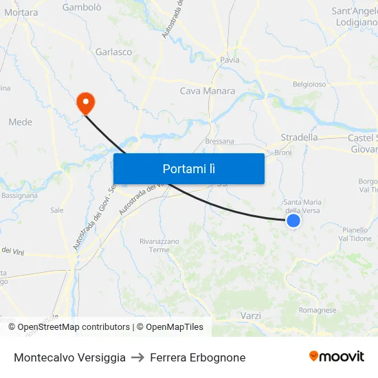 Montecalvo Versiggia to Ferrera Erbognone map
