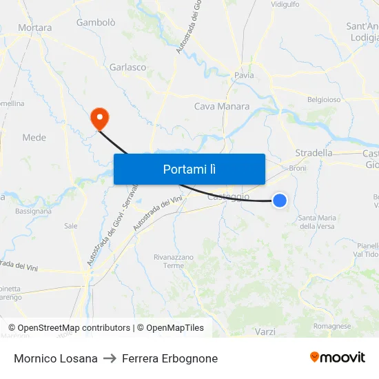Mornico Losana to Ferrera Erbognone map