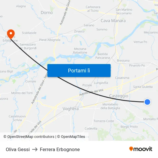 Oliva Gessi to Ferrera Erbognone map