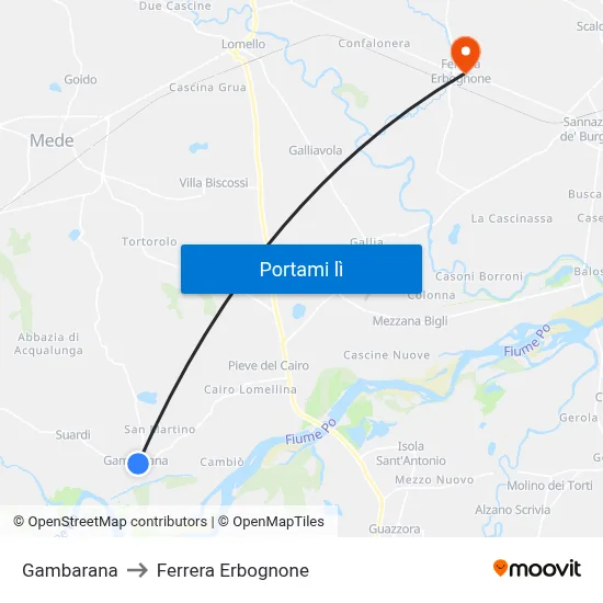 Gambarana to Ferrera Erbognone map