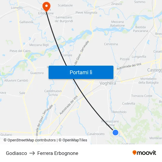 Godiasco to Ferrera Erbognone map