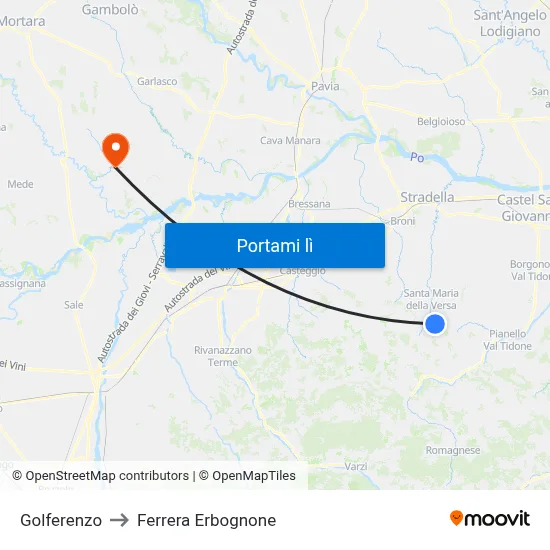 Golferenzo to Ferrera Erbognone map