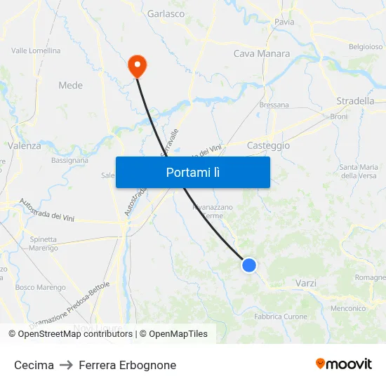 Cecima to Ferrera Erbognone map