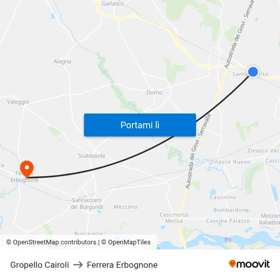 Gropello Cairoli to Ferrera Erbognone map