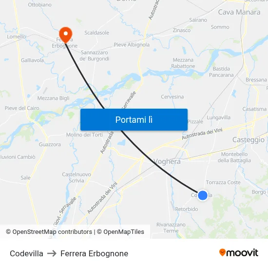 Codevilla to Ferrera Erbognone map