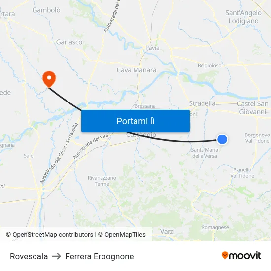 Rovescala to Ferrera Erbognone map