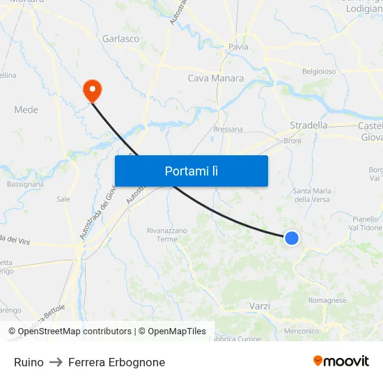 Ruino to Ferrera Erbognone map