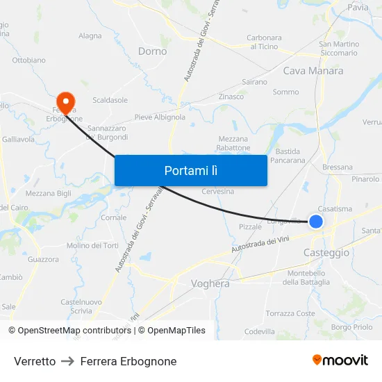 Verretto to Ferrera Erbognone map