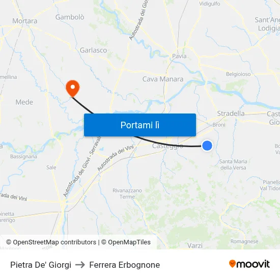 Pietra De' Giorgi to Ferrera Erbognone map