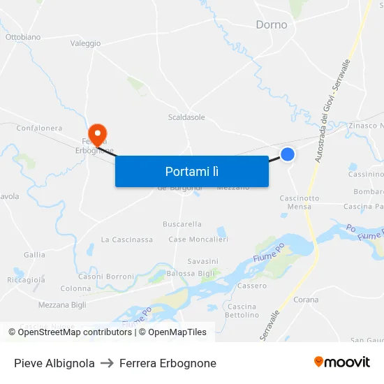 Pieve Albignola to Ferrera Erbognone map