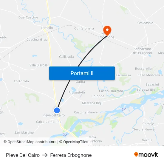 Pieve Del Cairo to Ferrera Erbognone map