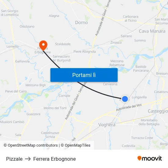 Pizzale to Ferrera Erbognone map