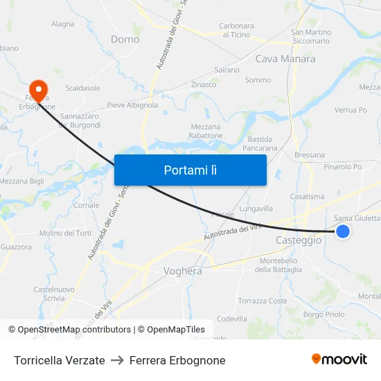 Torricella Verzate to Ferrera Erbognone map