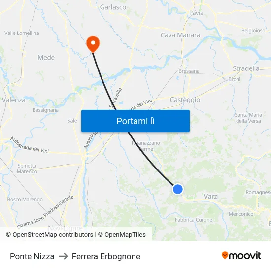Ponte Nizza to Ferrera Erbognone map