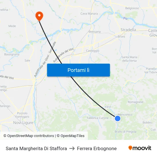 Santa Margherita Di Staffora to Ferrera Erbognone map