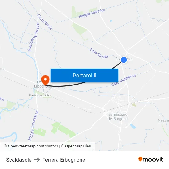 Scaldasole to Ferrera Erbognone map