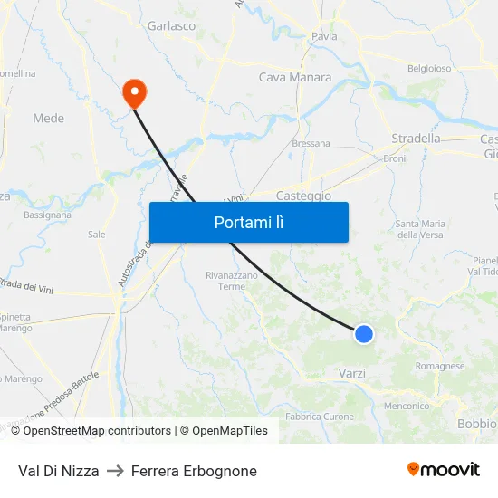 Val Di Nizza to Ferrera Erbognone map