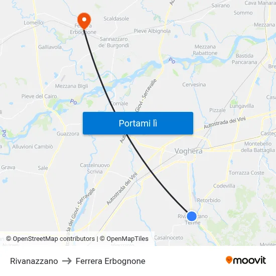 Rivanazzano to Ferrera Erbognone map