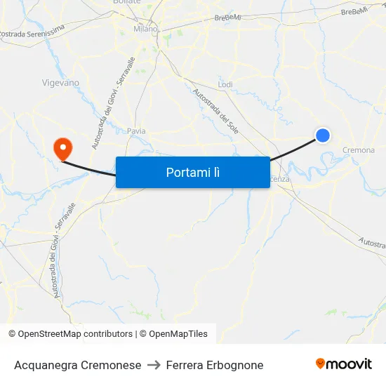 Acquanegra Cremonese to Ferrera Erbognone map