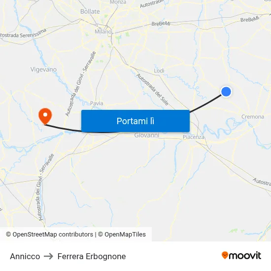 Annicco to Ferrera Erbognone map