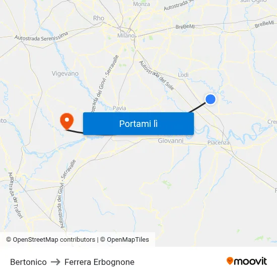 Bertonico to Ferrera Erbognone map