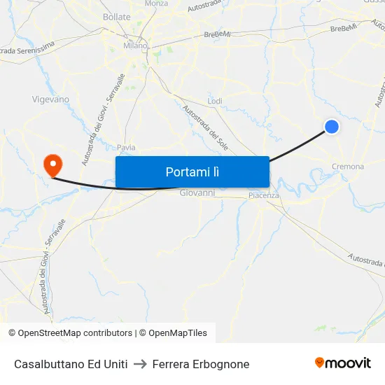 Casalbuttano Ed Uniti to Ferrera Erbognone map