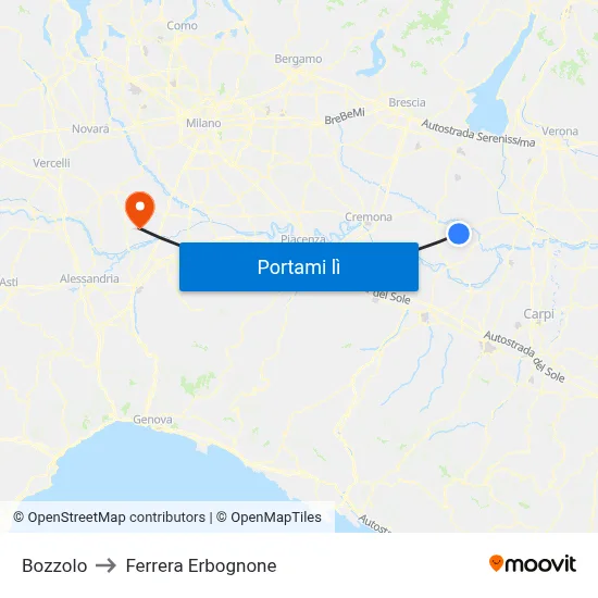 Bozzolo to Ferrera Erbognone map
