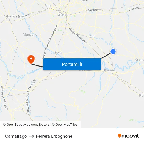 Camairago to Ferrera Erbognone map