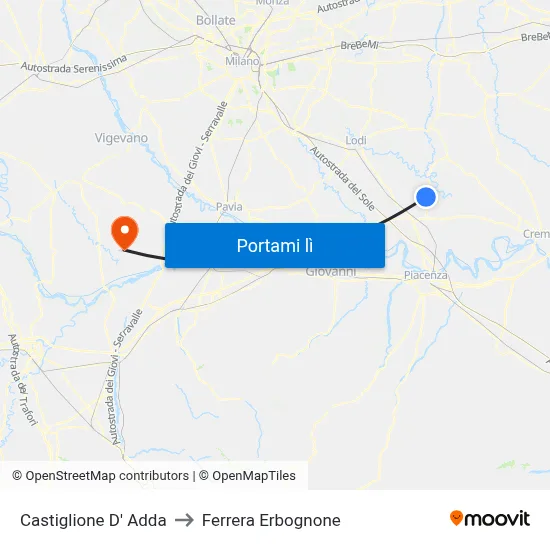 Castiglione D' Adda to Ferrera Erbognone map