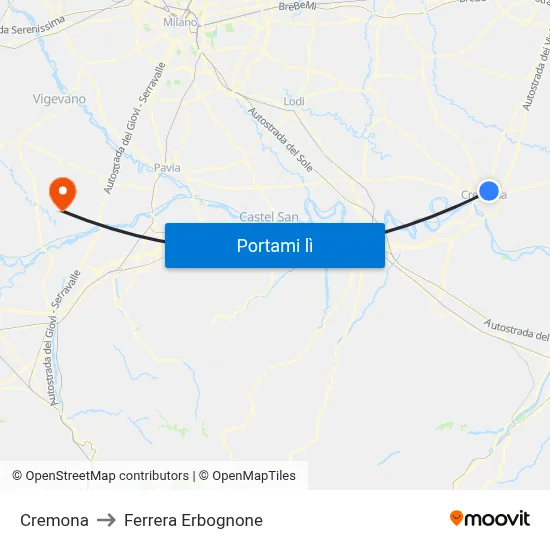 Cremona to Ferrera Erbognone map