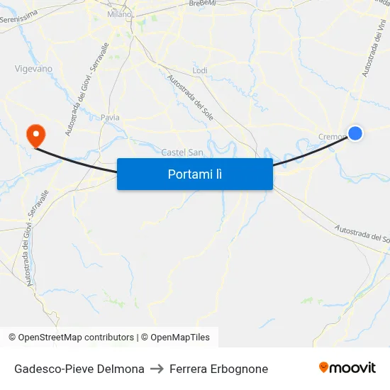Gadesco-Pieve Delmona to Ferrera Erbognone map